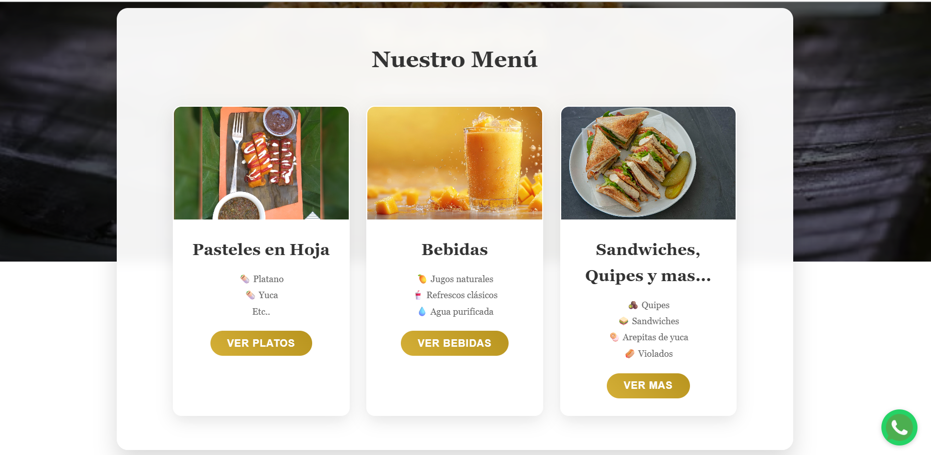 Pasteles en Hoja Margarita - Menú Digital